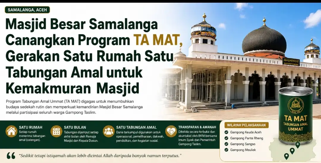 Tabungan Amal Ummat (TA MAT), Inovasi Pengurus Masjid Besar Samalanga Bangun Kemandirian Umat