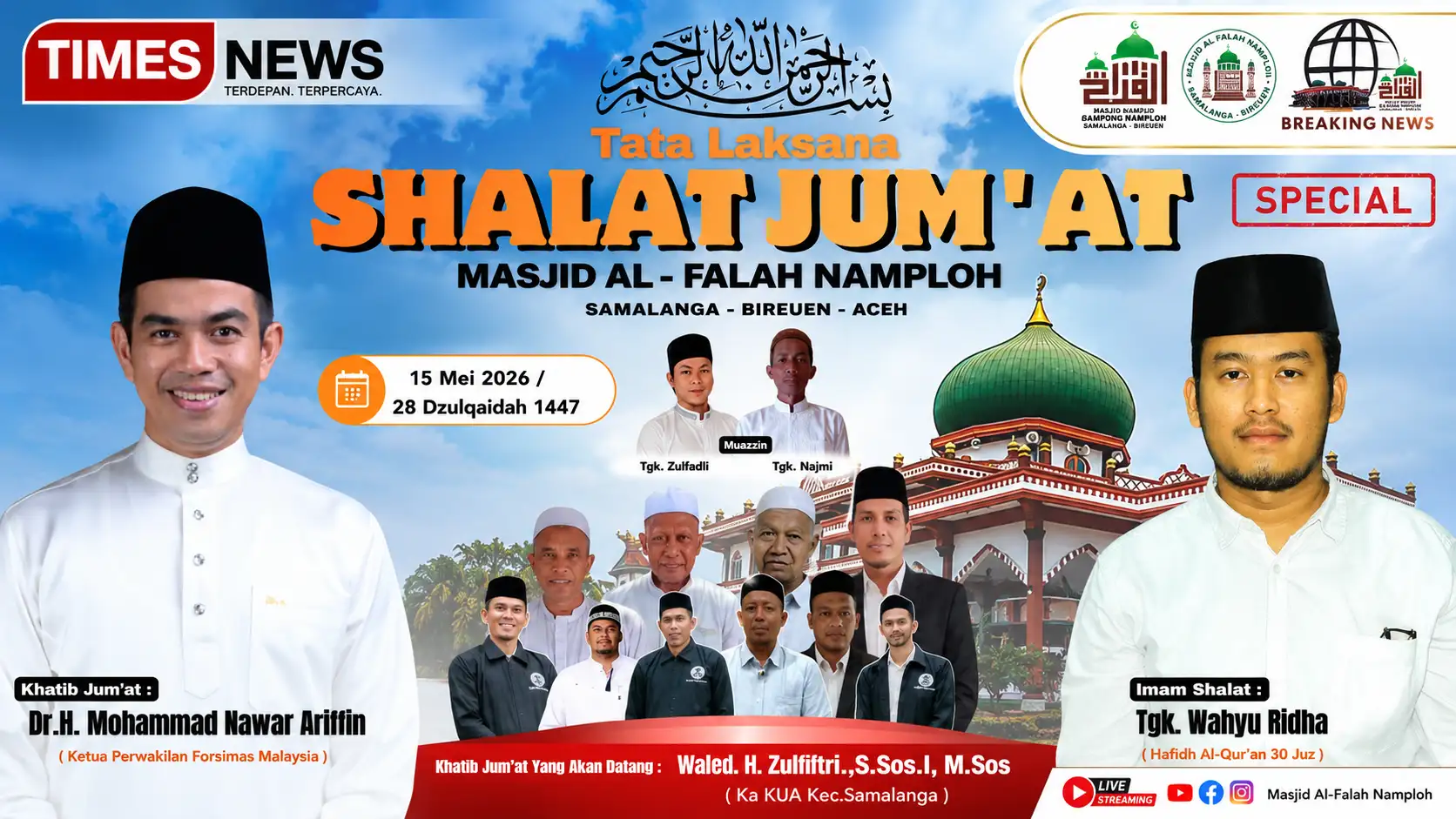 Masjid Al-Falah Namploh Hadirkan Tokoh Muslim Internasional, Dr. Mohammad Nawar bin Ariffin Jadi Khatib Jumat