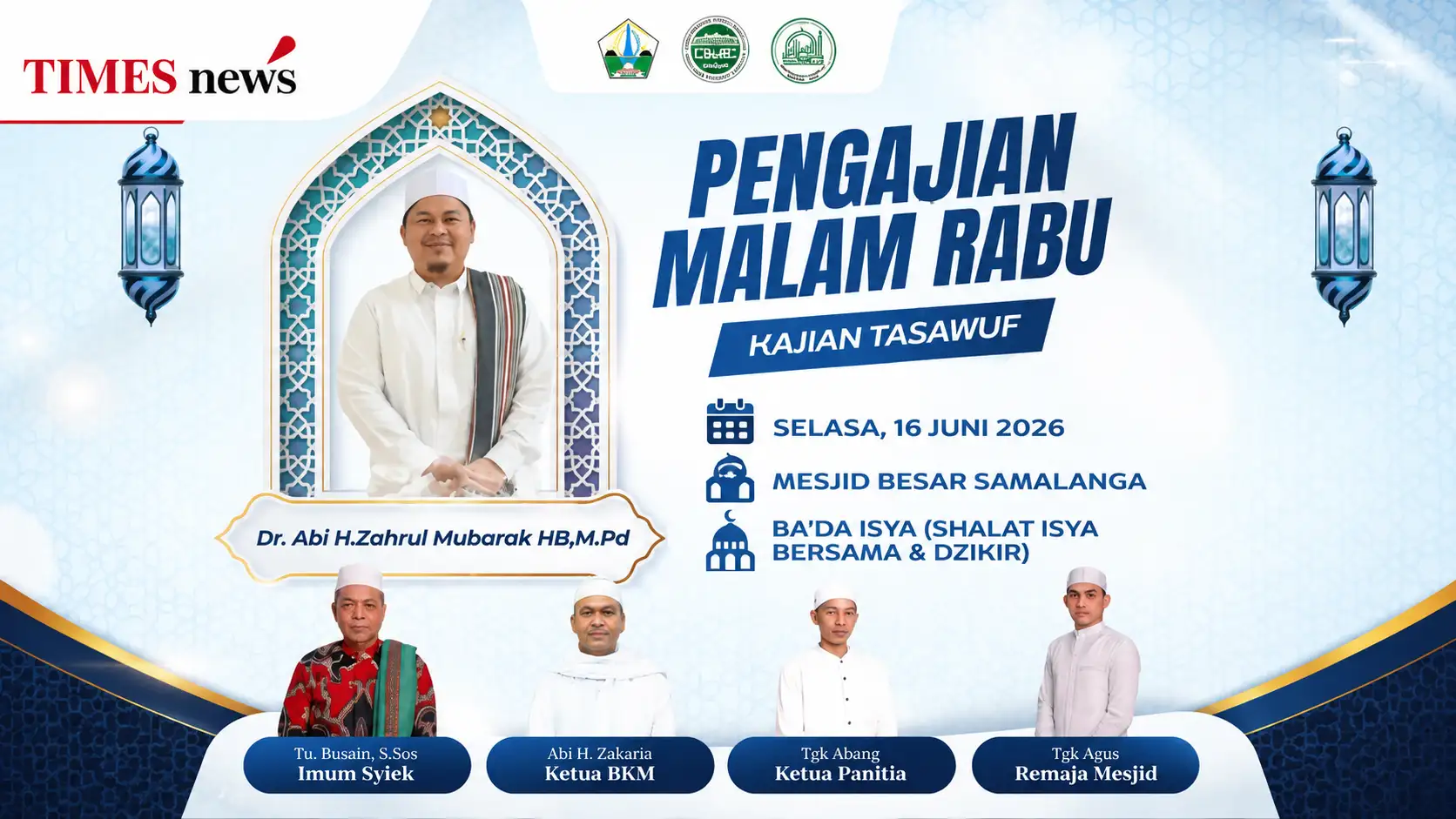 Pengajian Malam Rabu Kajian Tasawuf Hadirkan Dr. Abi H. Zahrul Mubarak di Mesjid Besar Samalanga