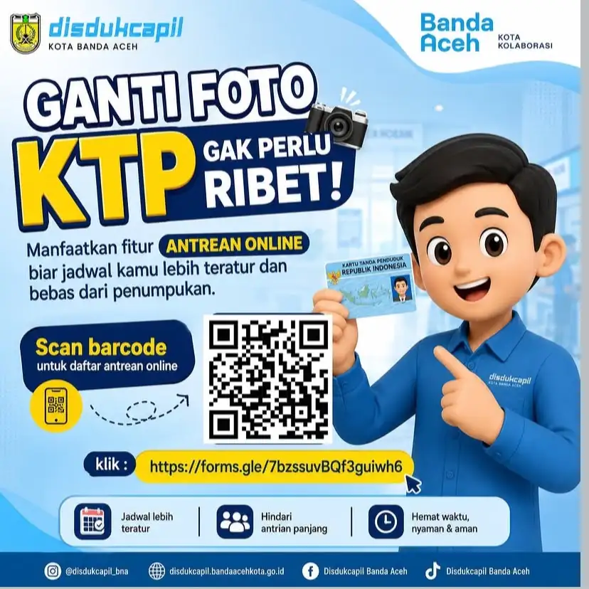 Disdukcapil Banda Aceh Buka Layanan Ganti Foto KTP-el Secara Online, Ini Syarat dan Jadwalnya