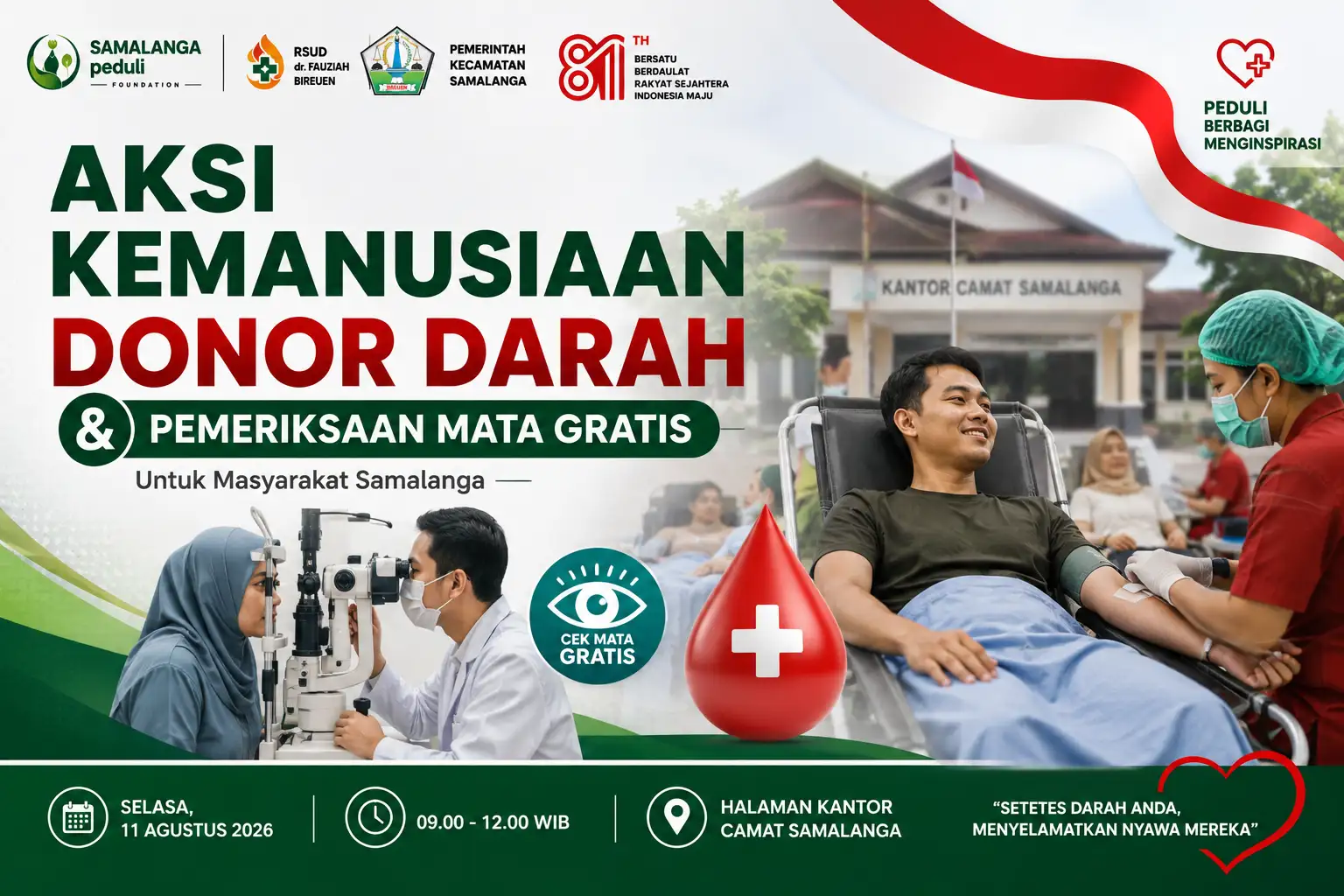 Donor Darah dan Pemeriksaan Mata Gratis Akan Warnai Aksi Kemanusiaan Samalanga Peduli Besok
