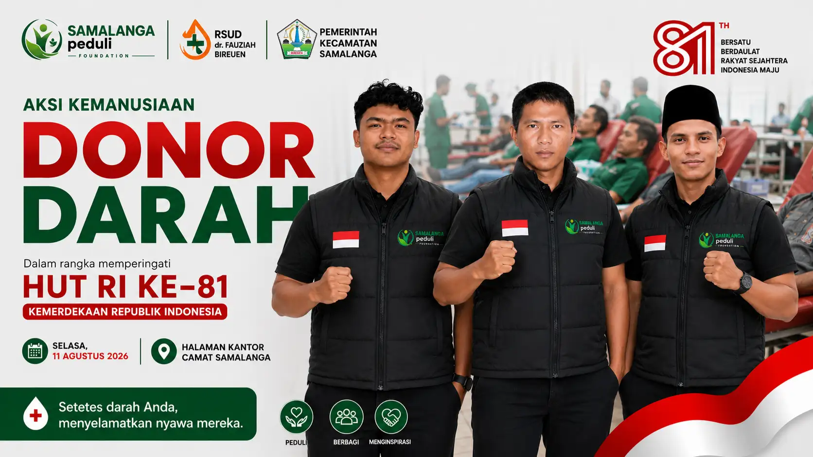 11 Agustus 2026, Samalanga Peduli Bersama UTD RSU Fauziah Bireuen dan Pemerintah Kecamatan Samalanga Gelar Donor Darah