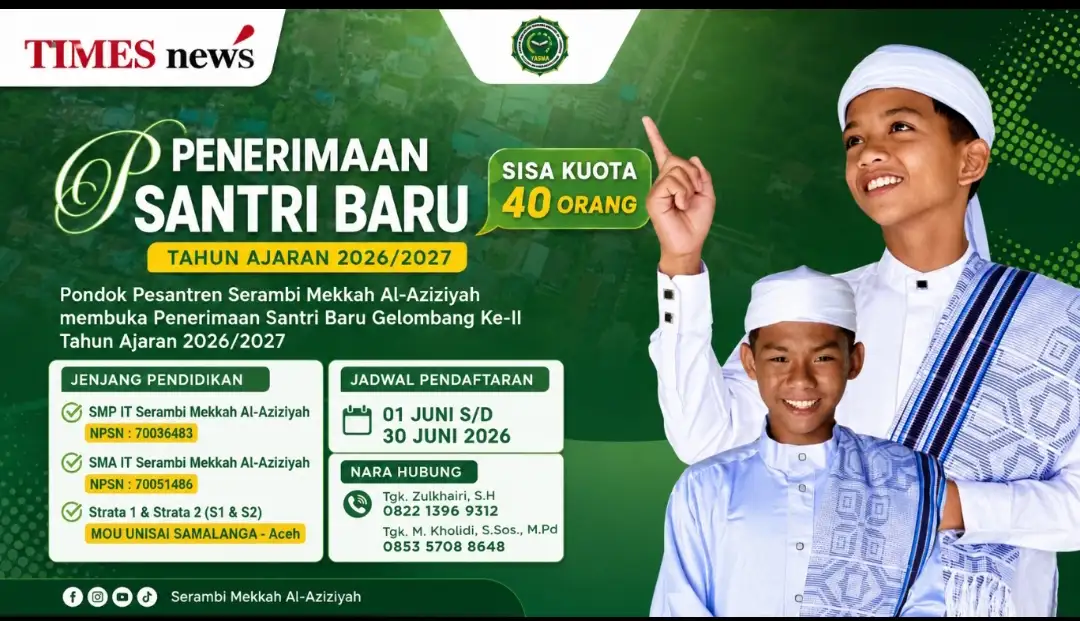 Pondok Pesantren Serambi Mekkah Al-Aziziyah Buka Penerimaan Santri Baru Tahun Ajaran 2026/2027, Kuota Tersisa 40 Orang